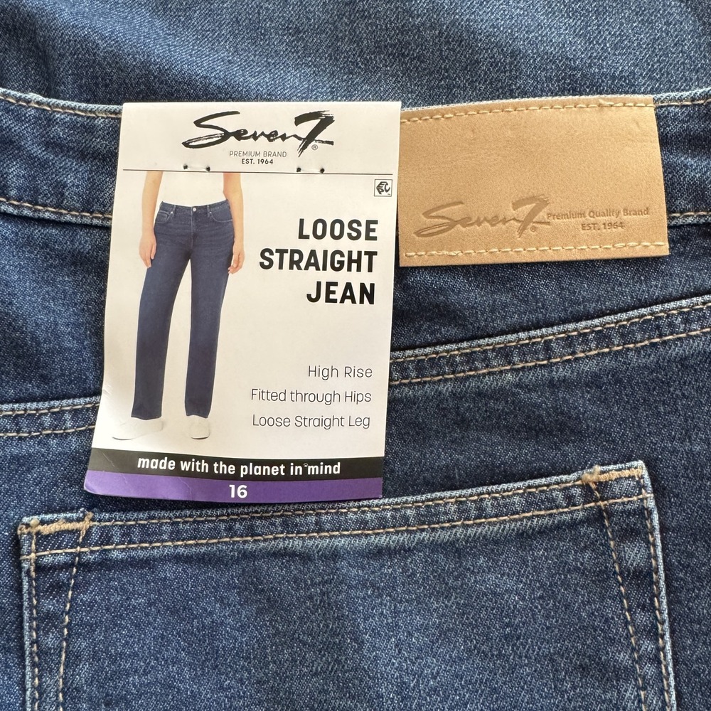 Seven7 Blue Jeans, Size 16, Loose Straight High Rise Dark Wash Premium Denim NEW